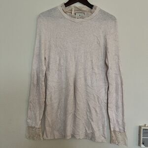 Tuckernuck Long Sleeve Cream Beige Lace Collar Rosemary Ribbed Top SZ XXL